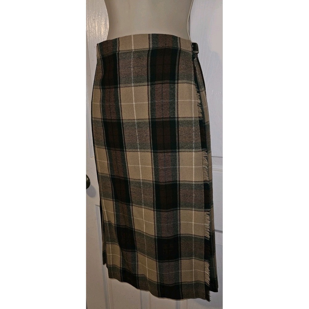 Vtg The Woolmark Company Pure New Wool Tartan Plaid Midi Wrap Skirt Size 12 - Picture 2 of 4